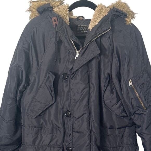 J. Crew Mens Snorkel Parka Jacket Faux Fur Hood Navy Blue Cold Weather Size S - Picture 13 of 16